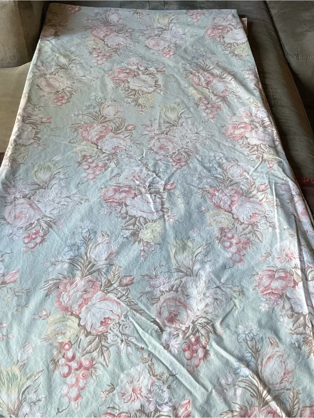 Vintage Ralph Lauren Sage Charlotte Foral QUEEN Flat Sheet- Rare, Made In USA